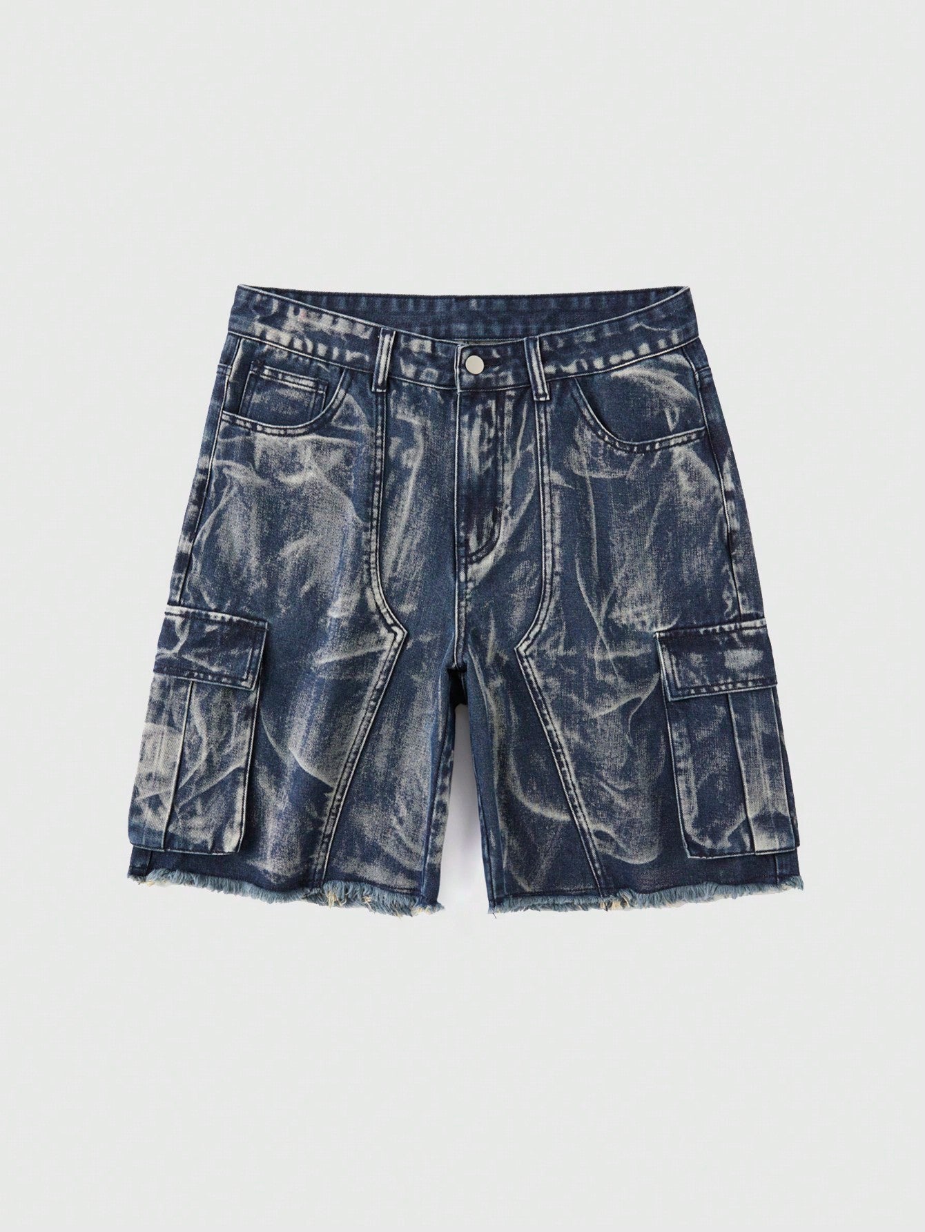 Men's Baggy Dirty-Fit Distressed Denim Shorts, Mid-Calf Length