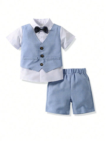 Young Boy Bow Front 2 In 1 Shirt & Shorts