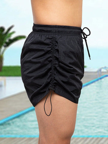 Men's Vacation Letter Pattern Drawstring Loose Beach Shorts