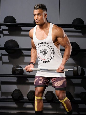 Men's Summer Fitness Vest With Large Round Neckline And Letter Print