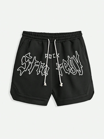 Men's Drawstring Waist Letter Print Casual Shorts