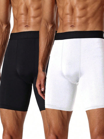 Men's Color Block Sports Compression Shorts, Summer Legging Shorts