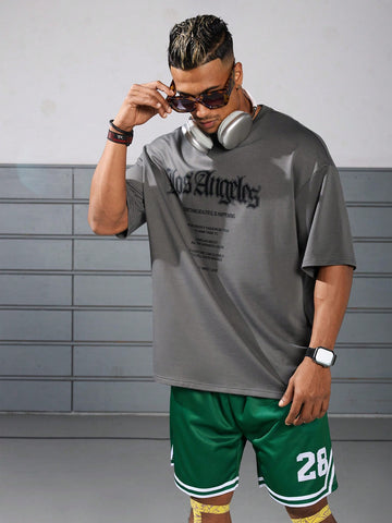 Men's Letter Printed Round Neck Short Sleeve Sports T-Shirt For Summer