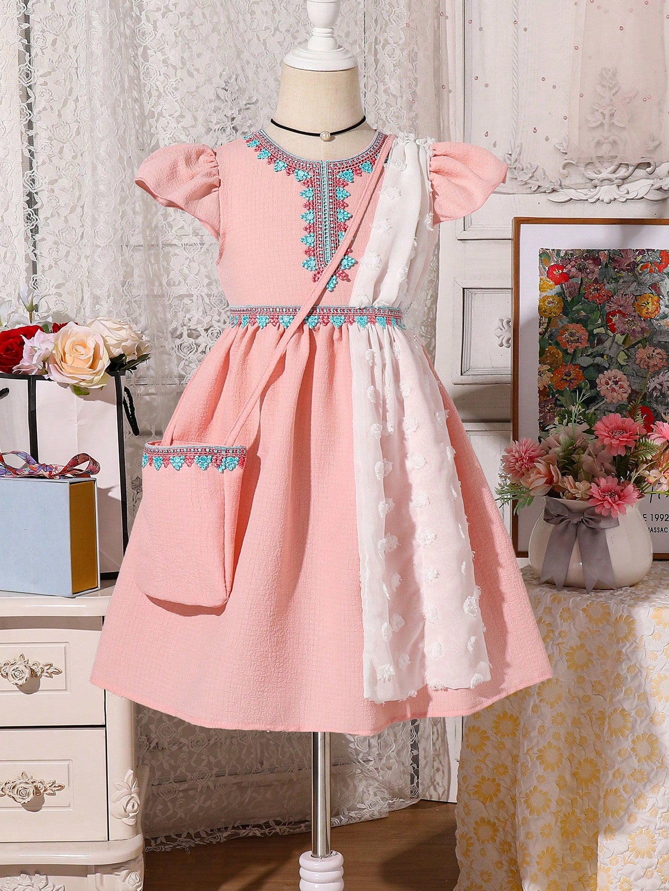 Young Girl Sweet And Lovely Contrast Tape Elegant Dress