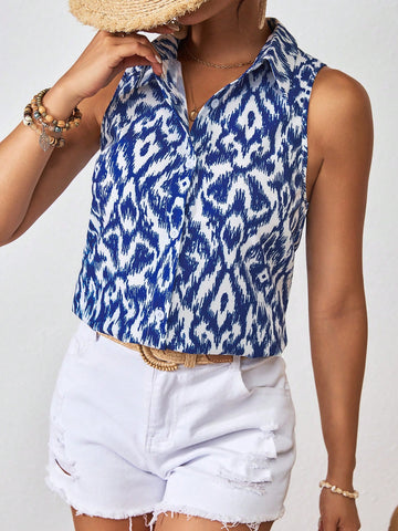 Women's Vintage Style Printed Sleeveless Simple Daily Shirt