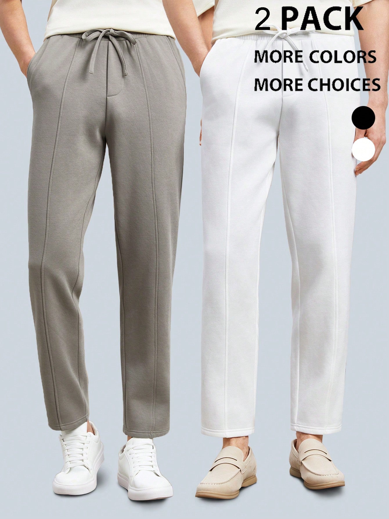 2pcs Men's Knitted Long Elastic Waist Casual Straight Pants, Suitable For Daily Wear, Spring