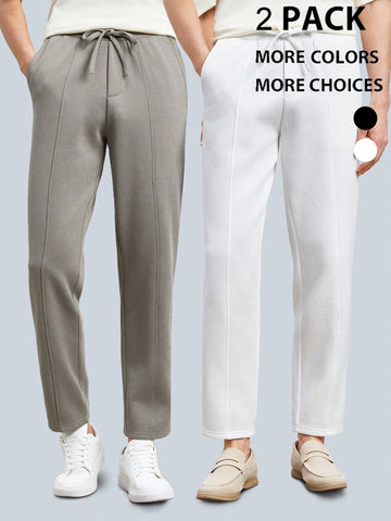 2pcs Men's Knitted Long Elastic Waist Casual Straight Pants, Suitable For Daily Wear, Spring