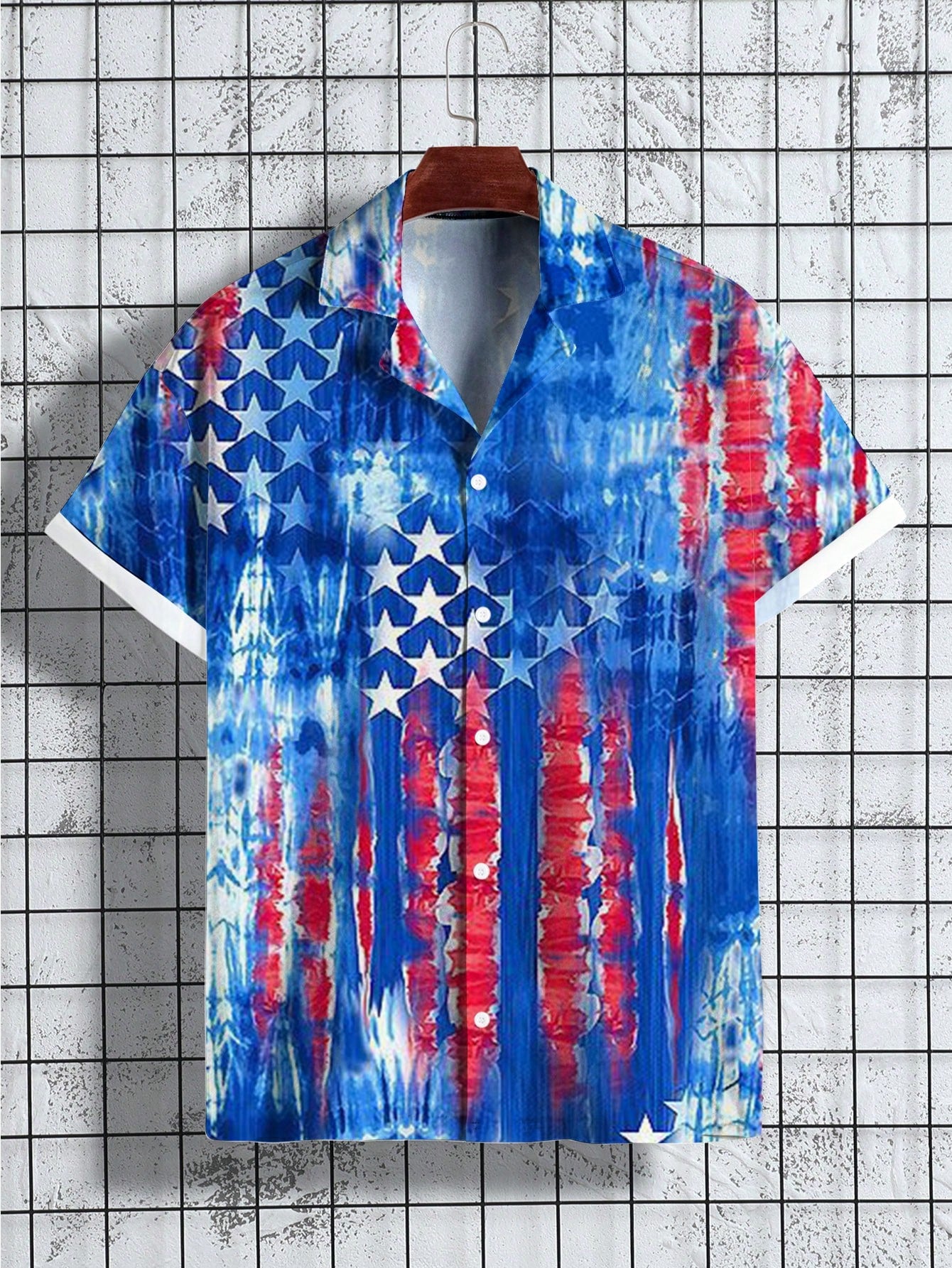 Men's Summer Casual Patriotic American Flag Print Short Sleeve Shirt For Daily Wear