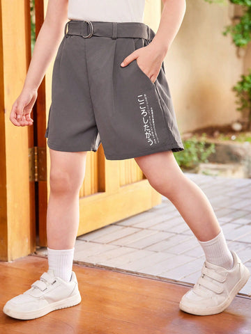 Young Girls' Combined Casual Japanese Style Letter Pattern Mid Waist Simple All-Match Shorts