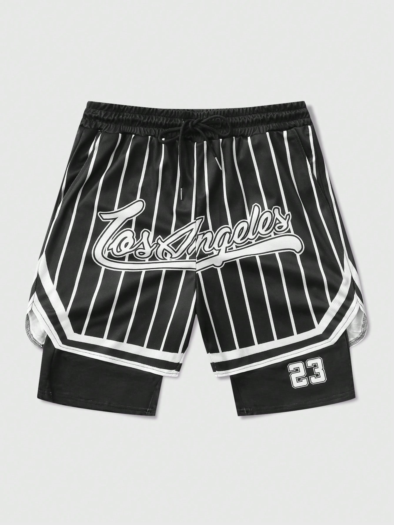 Men's Breathable 2 In 1 Basketball Shorts With Slogan Print, Suitable For Daily Wear In Spring And Summer