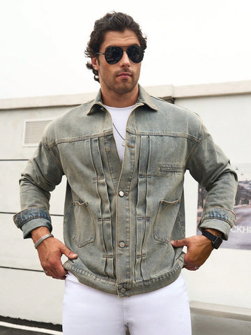 Men's Stylish Retro Casual Denim Jacket, Perfect For Work And Leisure