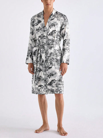 Men's Simple Daily Robe With Random Prints