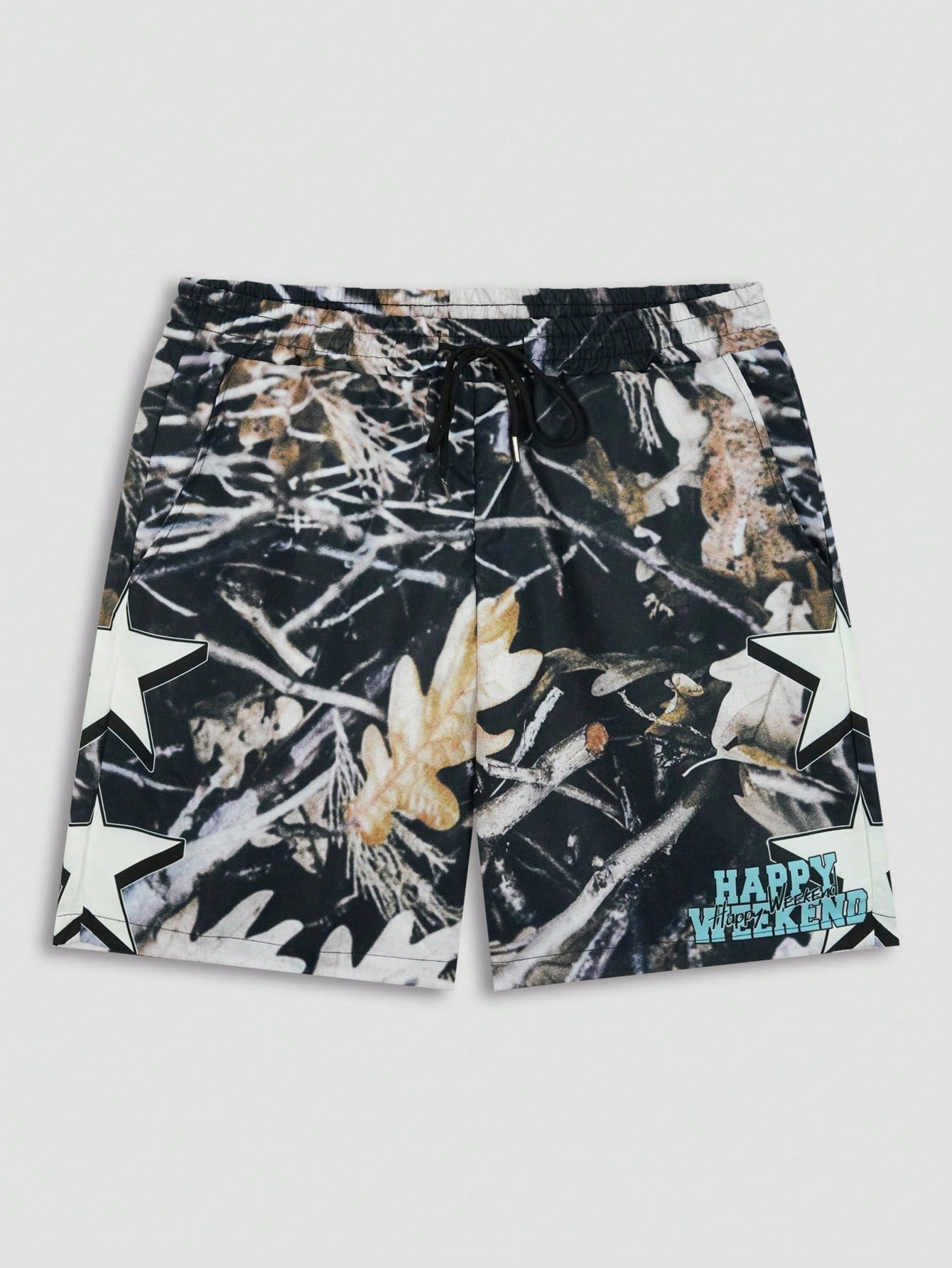 Men's Pentagram Printed Grid Woven Shorts, Suitable For Spring And Summer