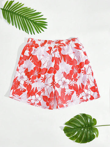 Men's Floral Print Vacation Drawstring Waist Loose Beach Shorts