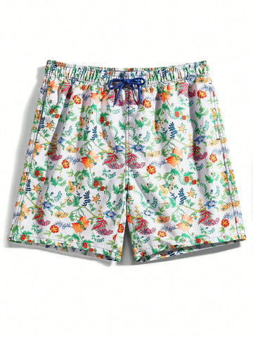 Men's Floral Print Drawstring Wide-Leg Beach Shorts For Leisure Vacation