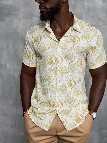 Men's Summer Casual Floral Print Short Sleeve Shirt