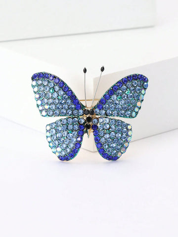 1pc Glamorous Zinc Alloy Rhinestone Butterfly Design Brooch For Women For Party