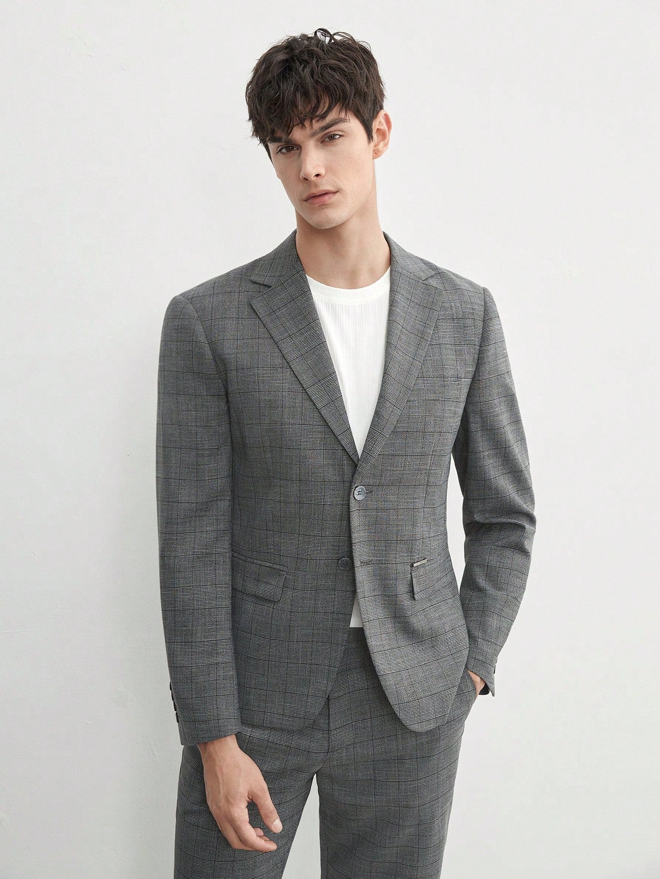 Easy Care 2pcs/Set Men's Old Money Style Woven Plaid Suit Jacket And Tapered Suit Pants, Suitable For Spring And Summer