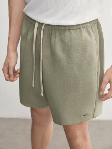 Easy Care Men's Woven Stretch Polyester Flat-Front Shorts, Solid Color, Suitable For Summer Casual & Daily Wear