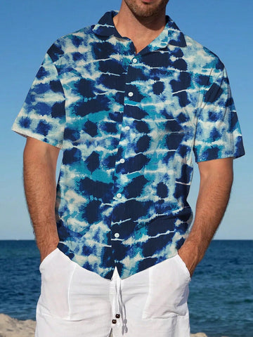 Men Summer Casual Tie-Dye Printed Short Sleeve Shirt