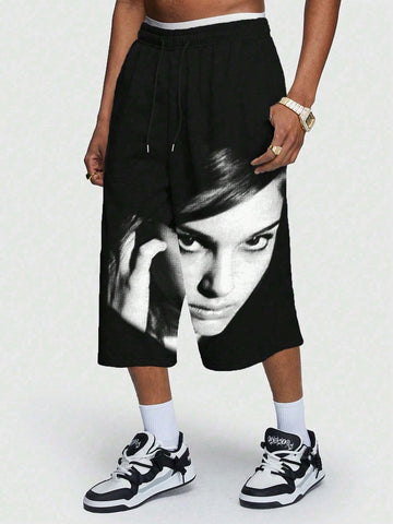 Men Facial Print Drawstring Pants