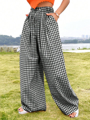 Women's Casual Casual Wide Leg High Waist Long Pants, Vacation Style