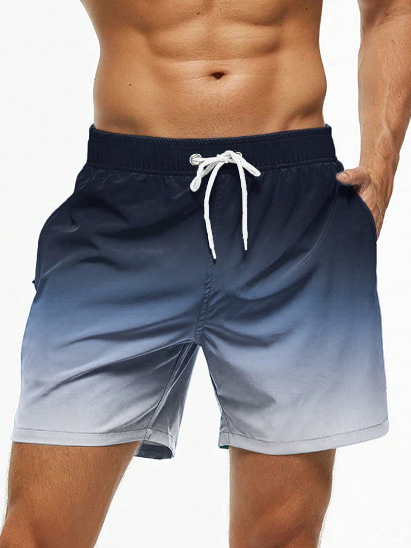 Men Ombre Drawstring Waist Swim Trunks