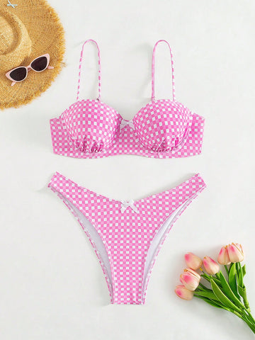 Women's Swimwear Set, Random Printed Pattern, With Underwire