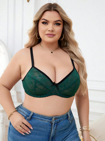 Plus Size Women's Fashion Lace Underwire Push-Up Bra, Single Unit