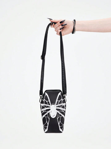 Spider Printed Coffin Shaped Shoulder Crossbody Bag