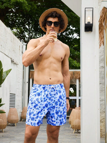 Men's Floral Print Vacation Style Beach Shorts