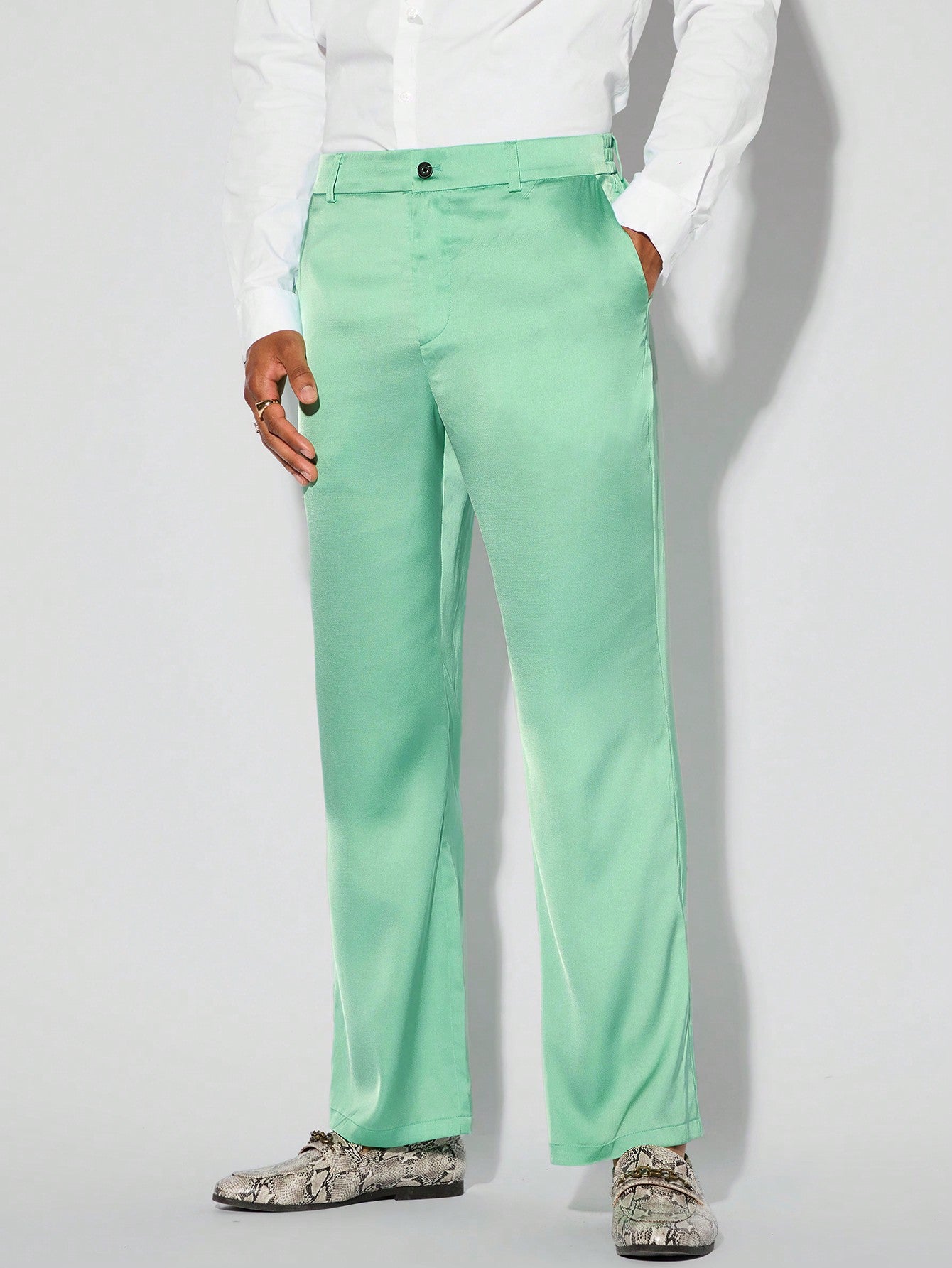 Men's Beach Outfit, Summer Light Breathable Weave Casual Mint Green Trousers For Fancy Parties And Nightclubs