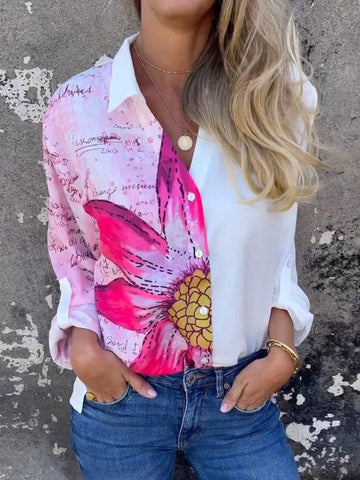 Women's Simple Daily Color Block Floral Shirt