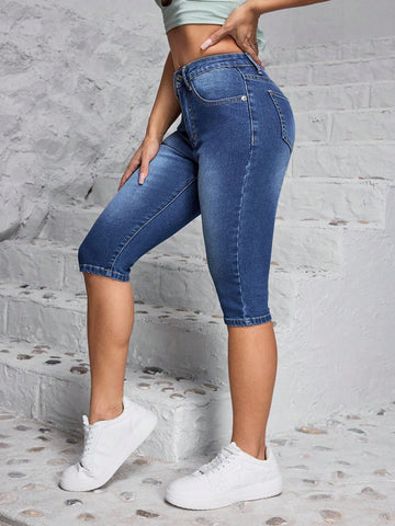 Women's Pocketed Slim Fit Cropped Jeans For Daily Wear