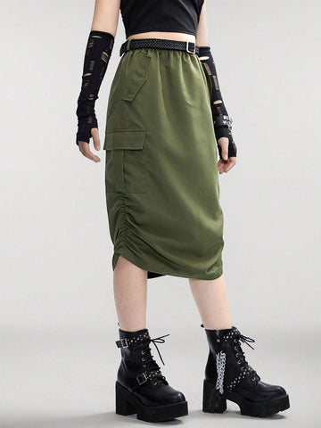 Teen Girl Workwear Skirt With Multiple Pockets And Braided Belt