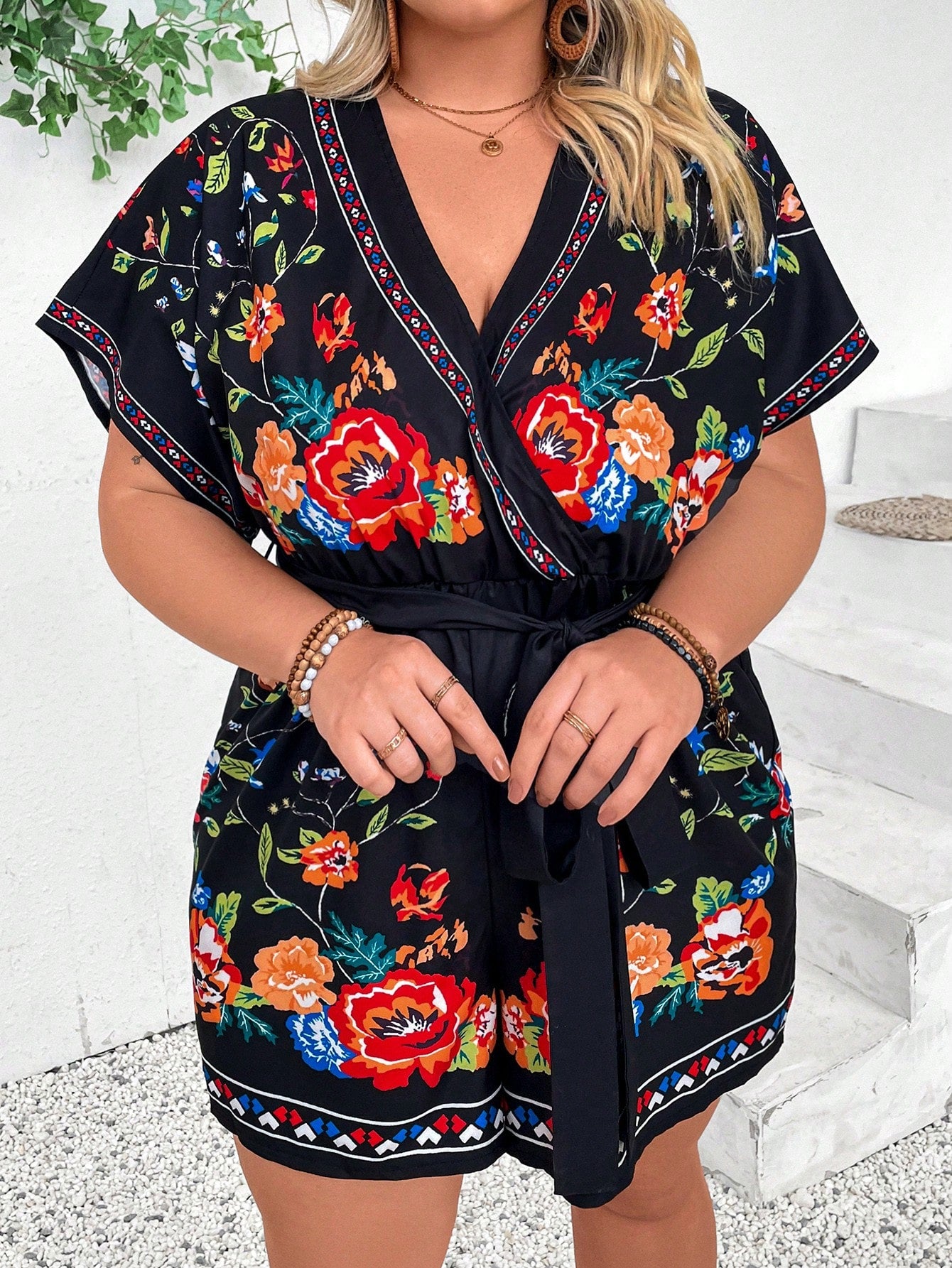 Plus Size Vacation Casual Printed Romper