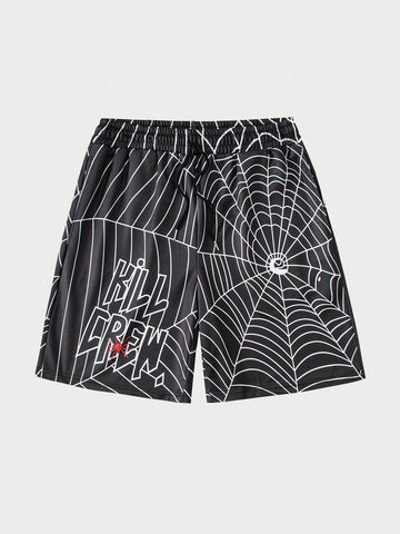 Men's Fashion Spiderweb Print Shorts, Summer