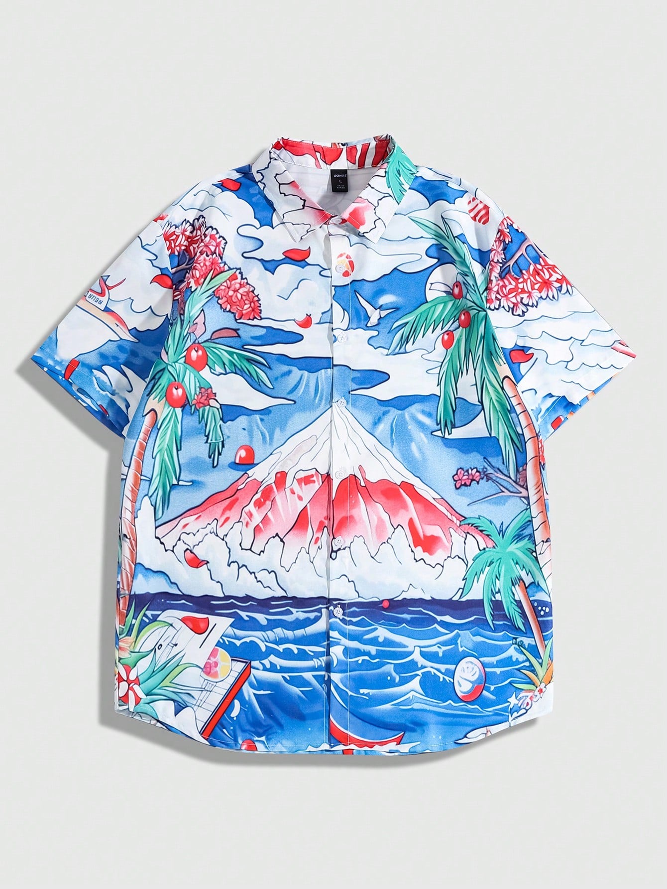 Men's Summer Palm Tree Printed Casual Short Sleeve Shirt