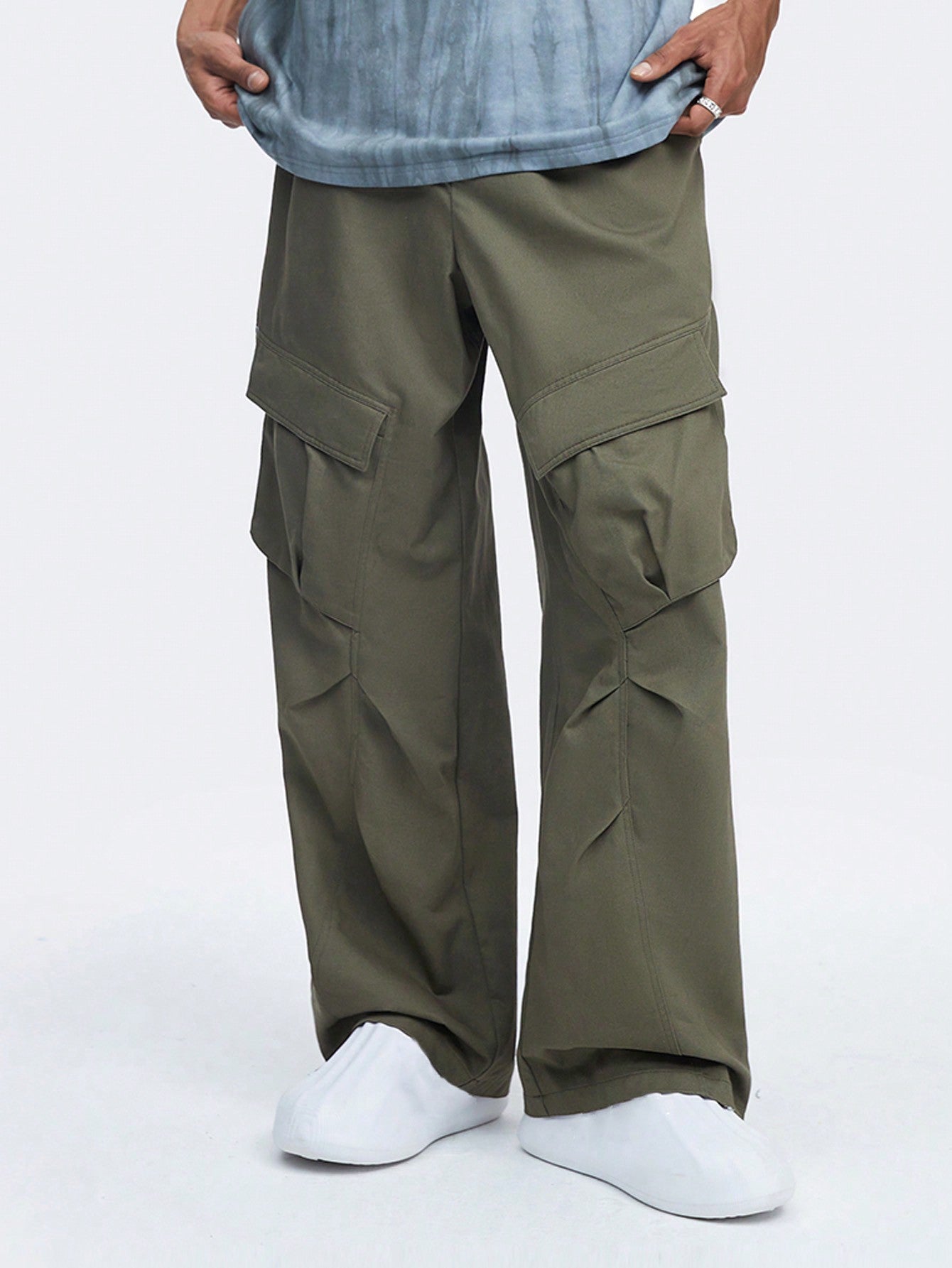 Men Solid Color Casual Straight Cargo Pants