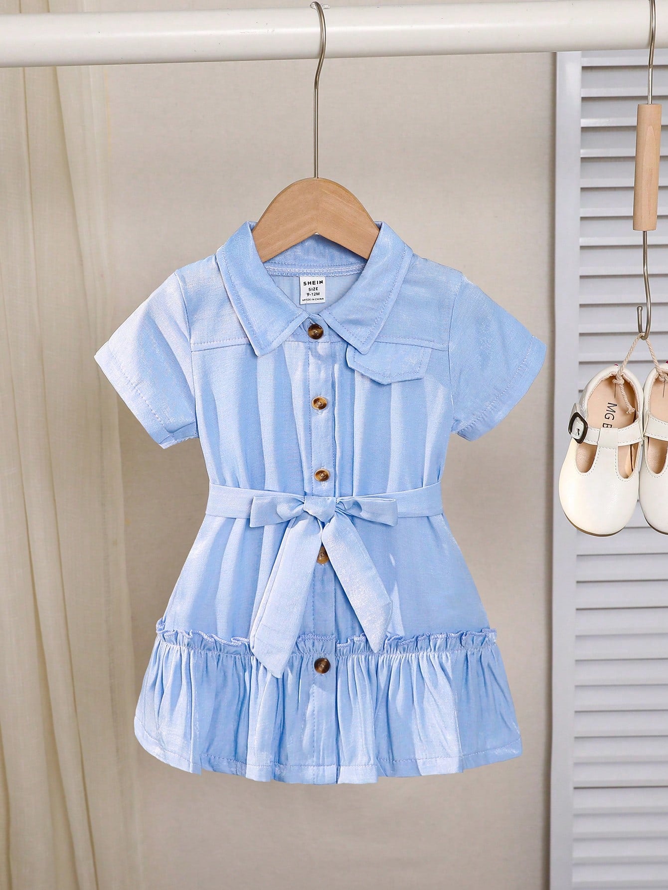 Baby Girls' Elegant And Casual Simple Shirt Dress, Versatile For Spring And Summer