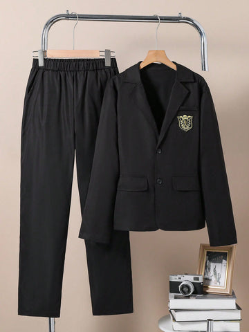 Teen Boy Fashion Academy Gentleman Suit Jacket & Long Pants 2pcs/Set