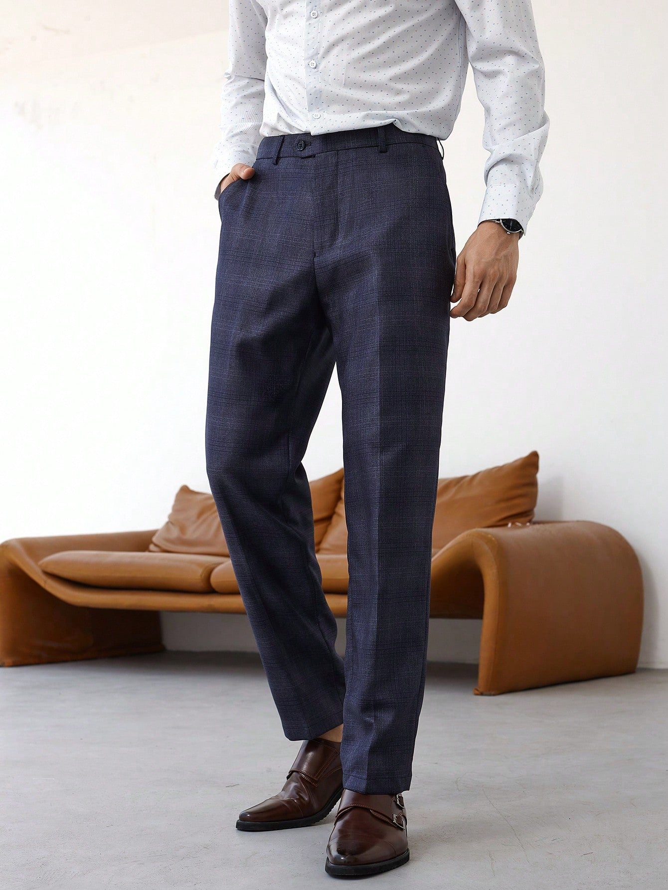 Men's Casual Check Tapered Suit Pants