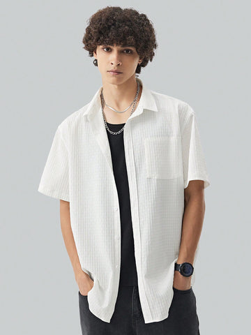 Solid Color Button-Front Short Sleeve Shirt With Pocket For Summer Leisure