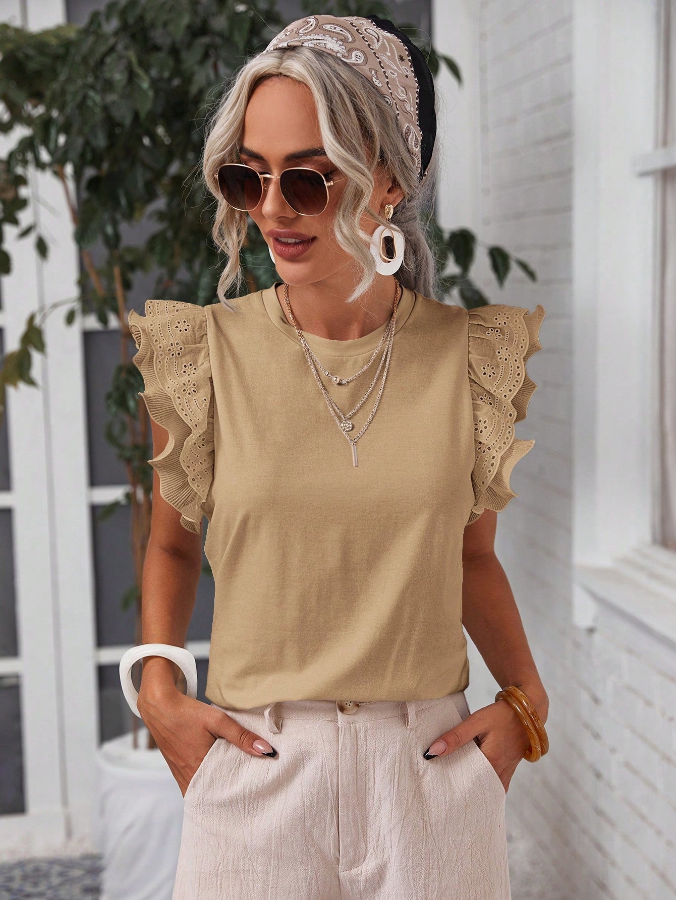 Women's Summer Casual Loose Fit Cap Sleeve T-Shirt With Round Neck, Solid Color