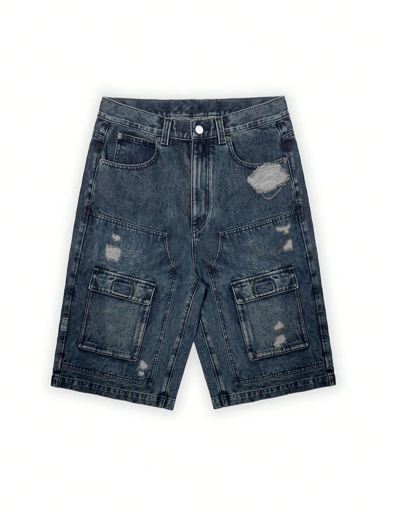 Men's Washed Distressed Multi-Pocket Denim Cargo Baggy Shorts Knee Length Baggy Jeans For Summer