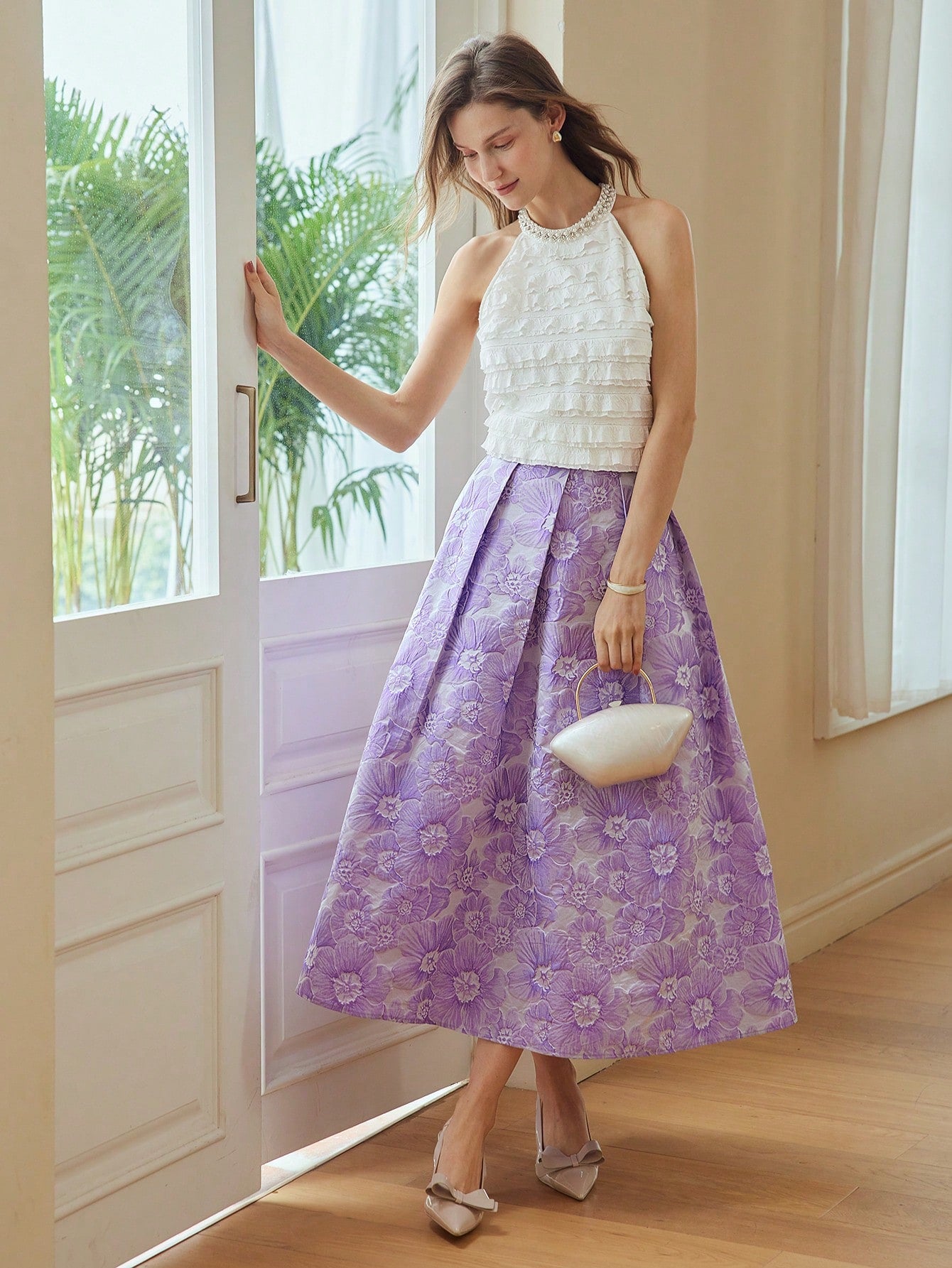 JACQUARD FOLD PLEATED SKIRT