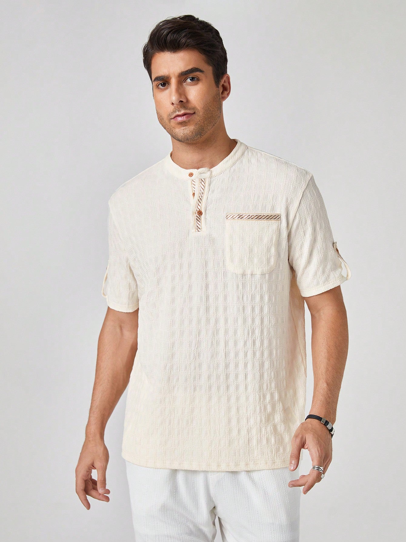 Men's New Knitted Jacquard Short Sleeve Casual Polo Shirt, Suitable For Daily Wear In Spring And Summer