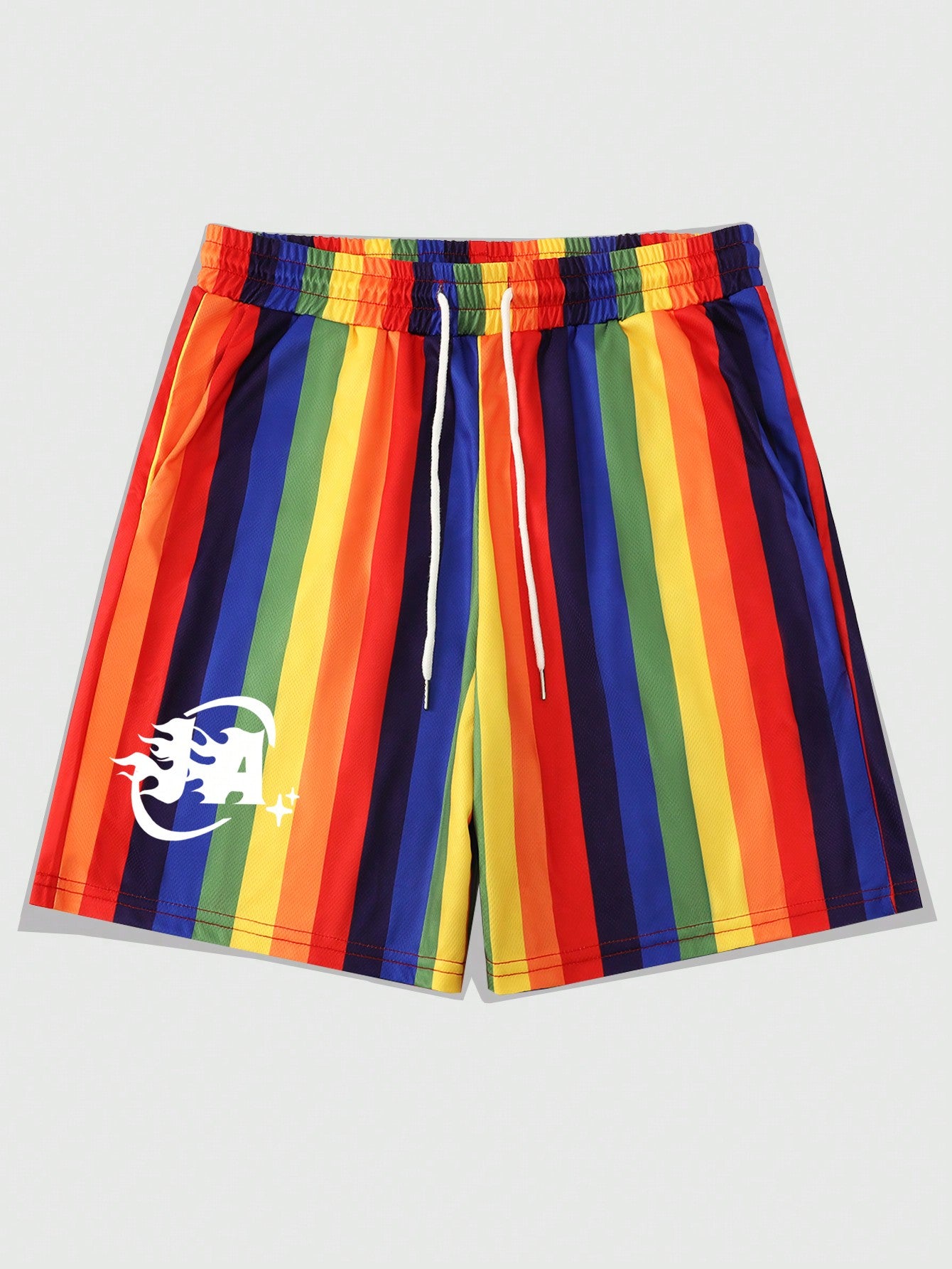 Men's Summer Fashion Rainbow Striped Printed Drawstring Waist Shorts