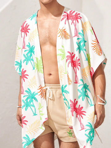 Men's Beach Outfits Summer Holiday Lightweight Breathable Knit Casual Surfing Oversized Hawaiian Shirt Beachwear Kimono