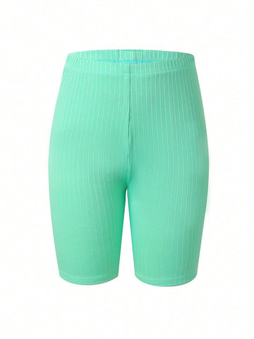 Teen Girls' Green Summer Casual Ribbed Short Leggings